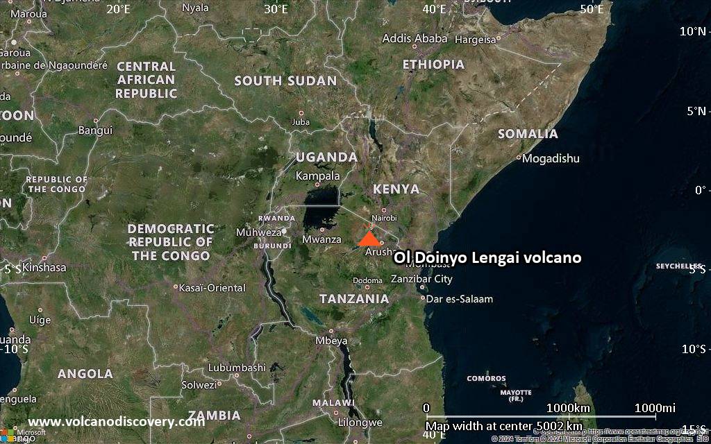 Satellite/aerial-type map of Ol Doinyo Lengai volcano (region scale large)