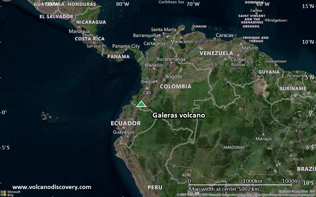 Satellite/aerial-type map of Galeras volcano (region scale large)
