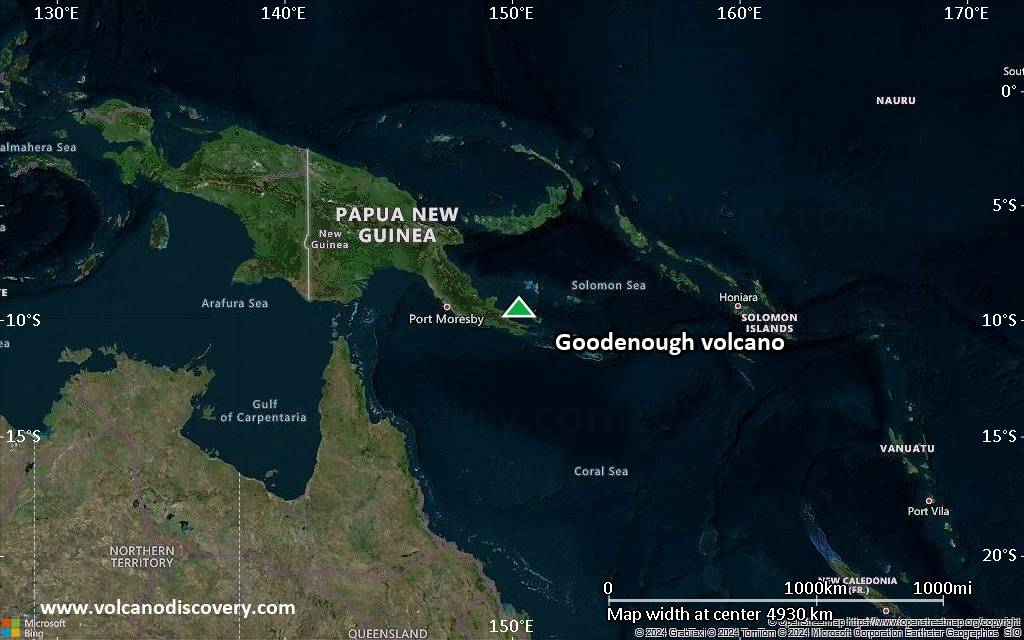 Satellite/aerial-type map of Goodenough volcano (region scale large)