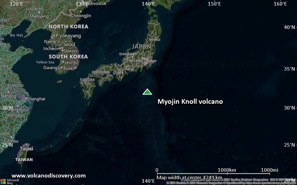 Satellite/aerial-type map of Myojin Knoll volcano (region scale large)