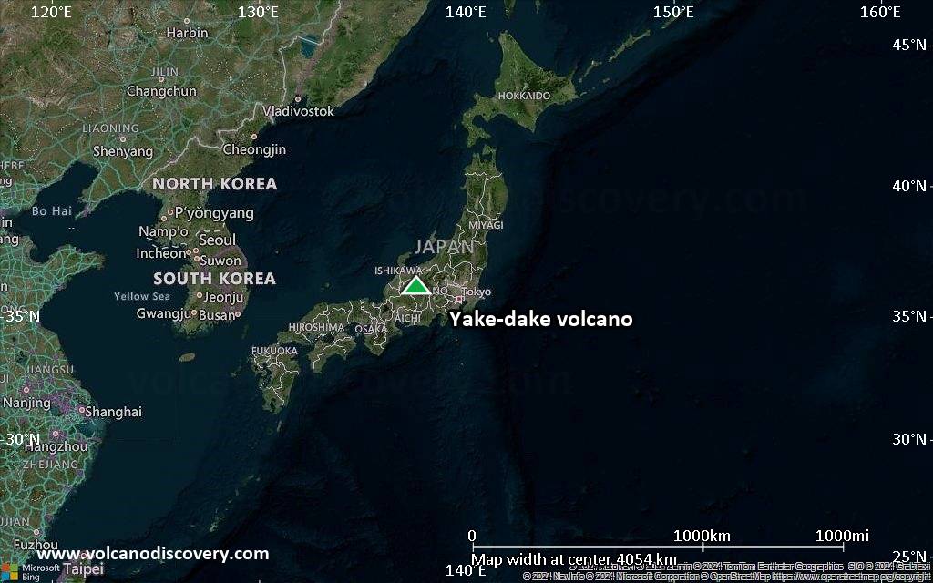 Satellite/aerial-type map of Yake-dake volcano (region scale large)