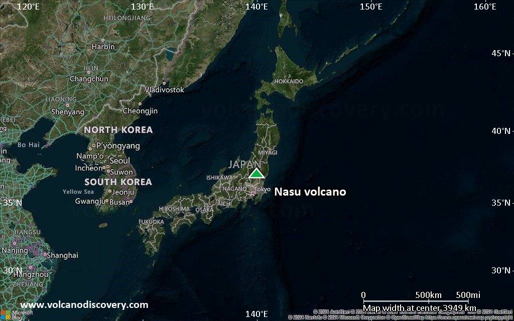 Satellite/aerial-type map of Nasu volcano (region scale large)