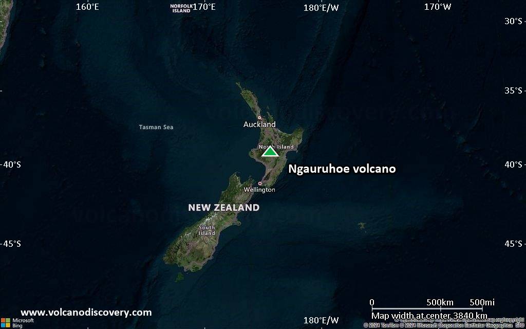 Satellite/aerial-type map of Ngauruhoe volcano (region scale large)