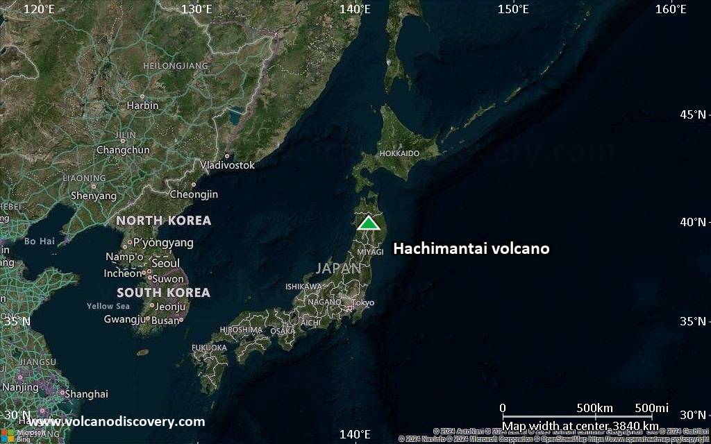 Satellite/aerial-type map of Hachimantai volcano (region scale large)
