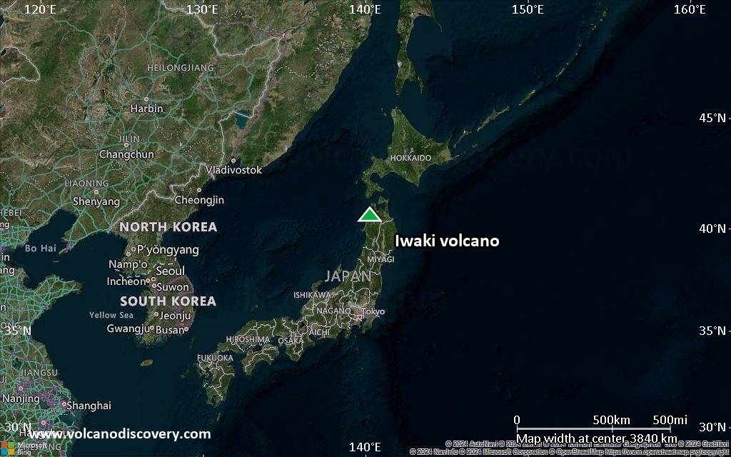 Satellite/aerial-type map of Iwaki volcano (region scale large)