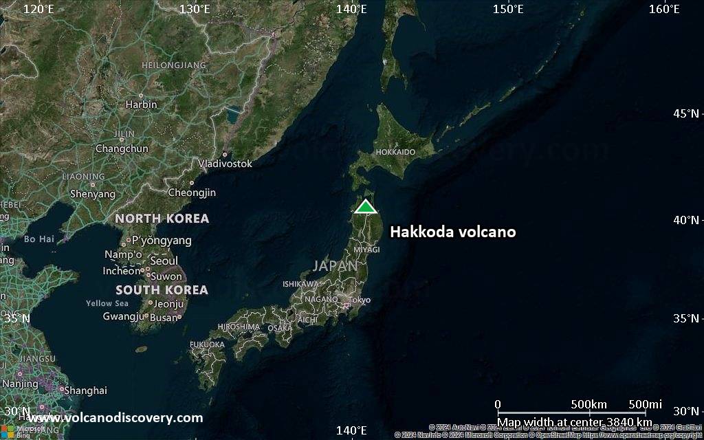 Satellite/aerial-type map of Hakkoda volcano (region scale large)