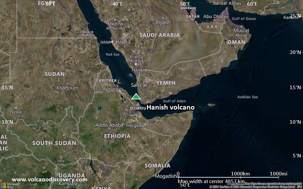 Satellite/aerial-type map of Hanish volcano (region scale large)