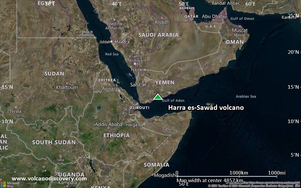 Satellite/aerial-type map of Harra es-Sawâd volcano (region scale large)