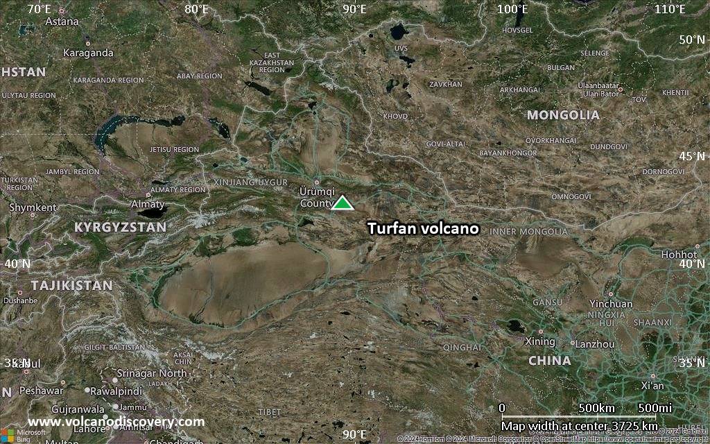 Satellite/aerial-type map of Turfan volcano (region scale large)