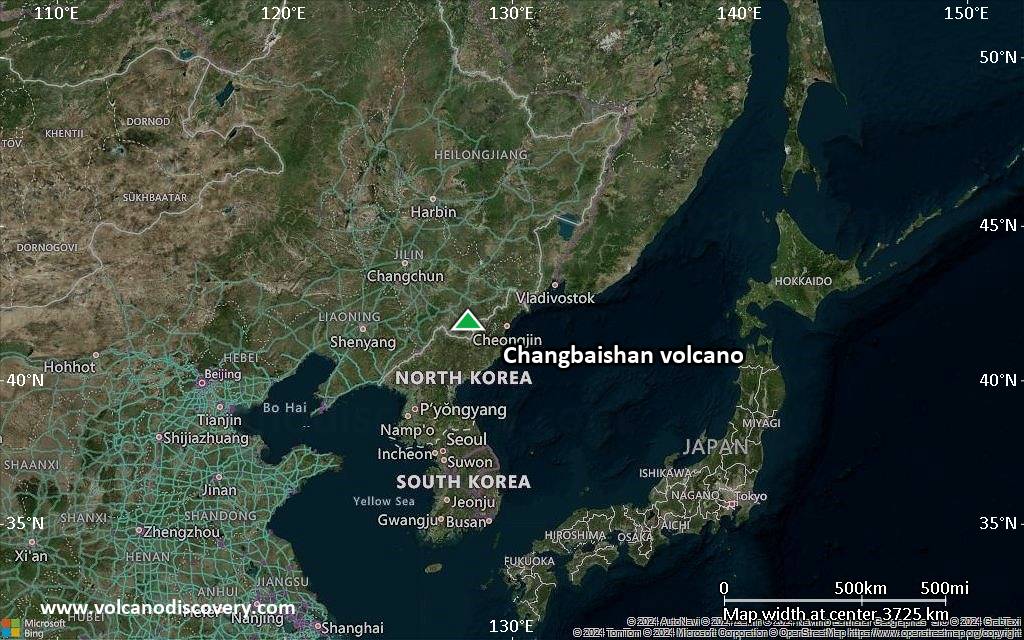 Satellite/aerial-type map of Changbaishan volcano (region scale large)