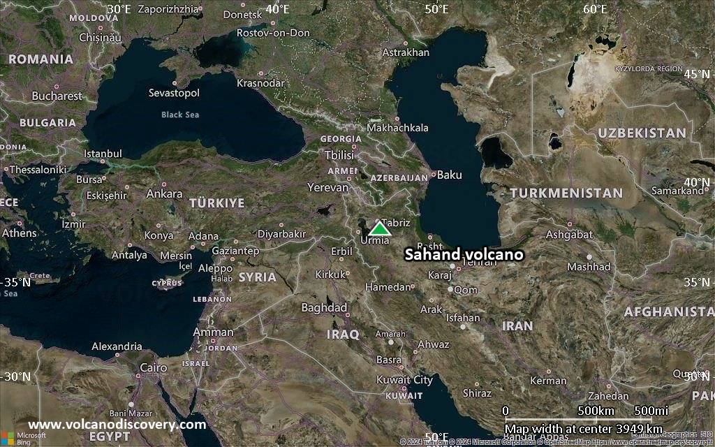 Satellite/aerial-type map of Sahand volcano (region scale large)