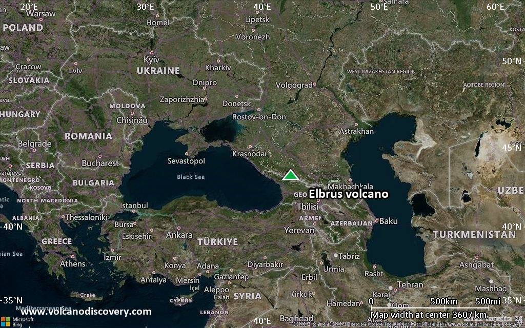 Satellite/aerial-type map of Elbrus volcano (region scale large)