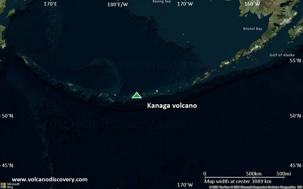 Satellite/aerial-type map of Kanaga volcano (region scale large)