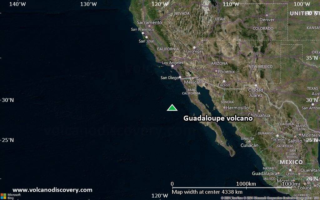 Satellite/aerial-type map of Guadaloupe volcano (region scale large)