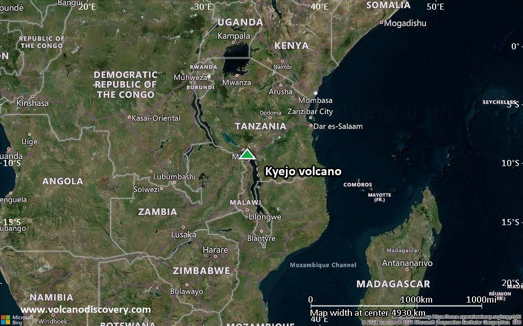 Satellite/aerial-type map of Kyejo volcano (region scale large)