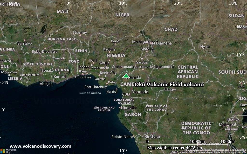 Satellite/aerial-type map of Oku Volcanic Field volcano (region scale large)
