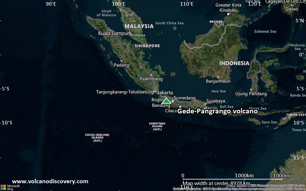 Satellite/aerial-type map of Gede-Pangrango volcano (region scale large)
