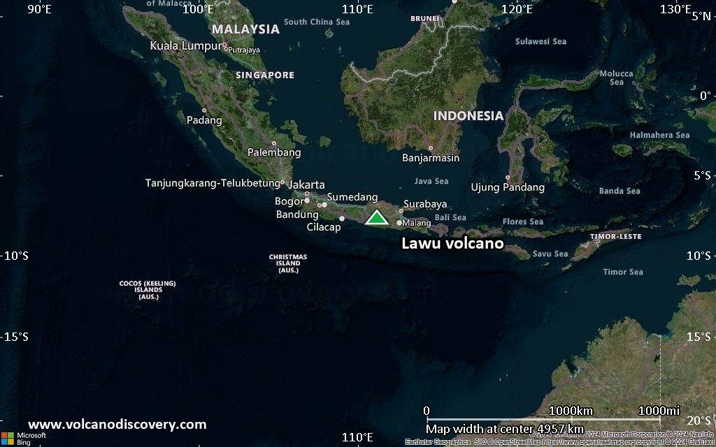 Satellite/aerial-type map of Lawu volcano (region scale large)