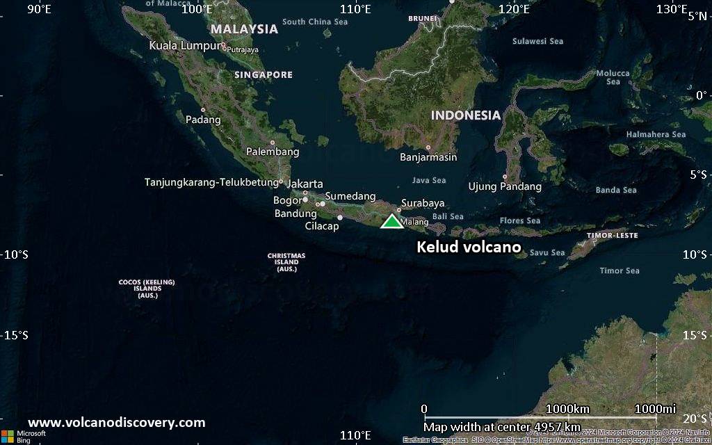 Satellite/aerial-type map of Kelud volcano (region scale large)