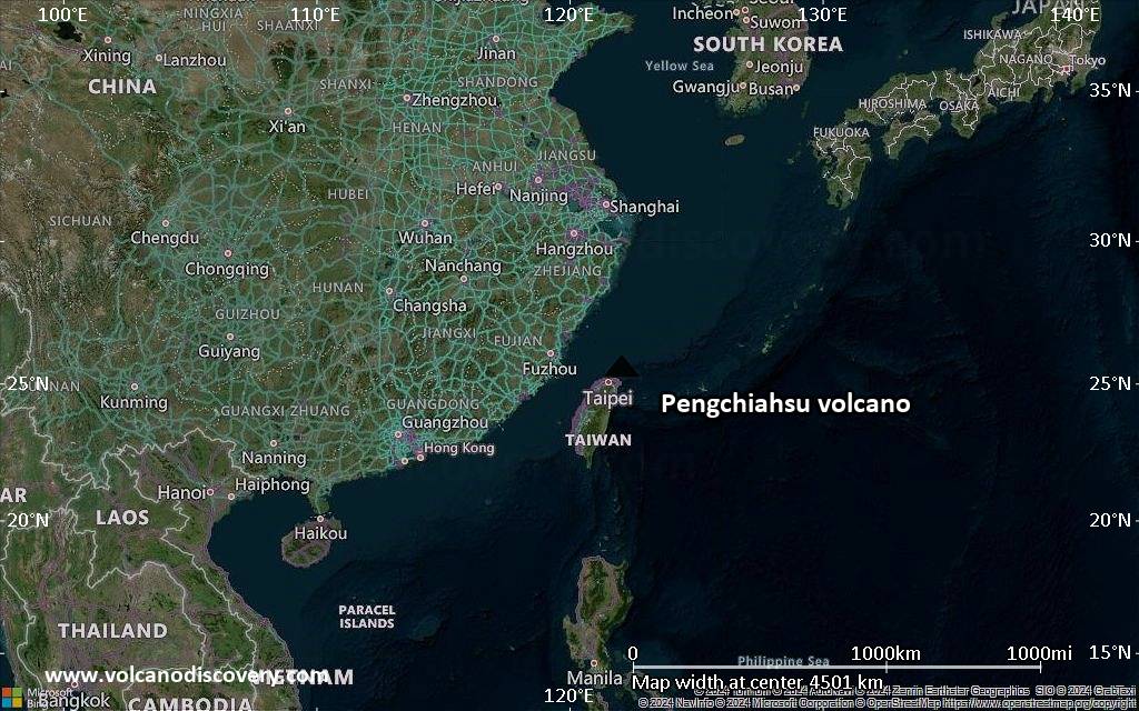 Satellite/aerial-type map of Pengchiahsu volcano (region scale large)