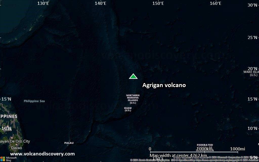 Satellite/aerial-type map of Agrigan volcano (region scale large)