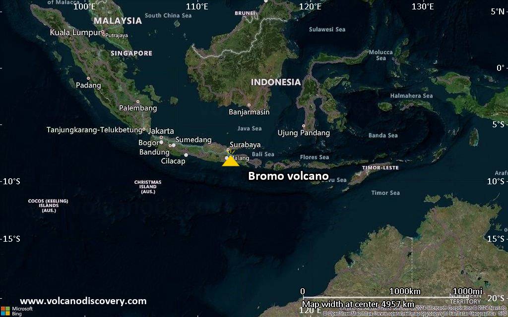 Satellite/aerial-type map of Bromo volcano (region scale large)