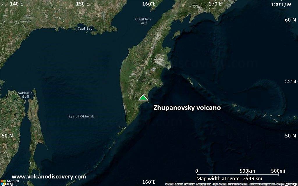 Satellite/aerial-type map of Zhupanovsky volcano (region scale large)