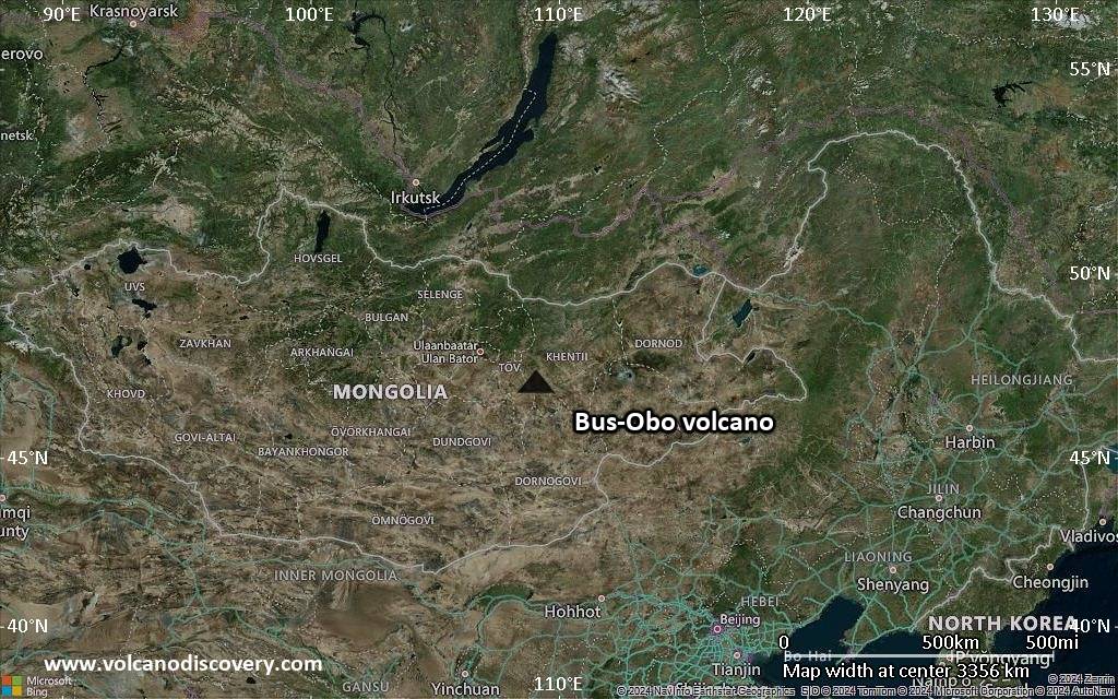 Satellite/aerial-type map of Bus-Obo volcano (region scale large)