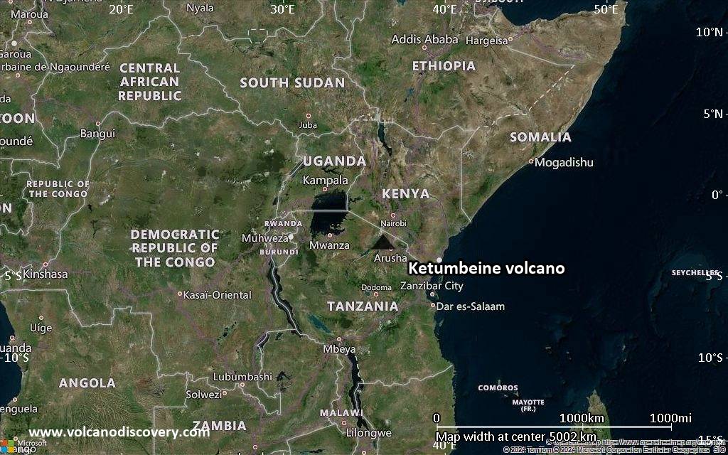 Satellite/aerial-type map of Ketumbeine volcano (region scale large)