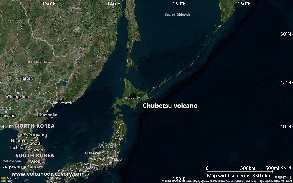 Satellite/aerial-type map of Chubetsu volcano (region scale large)