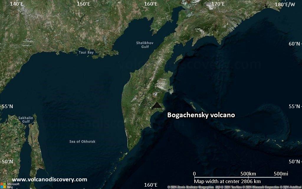 Satellite/aerial-type map of Bogachensky volcano (region scale large)
