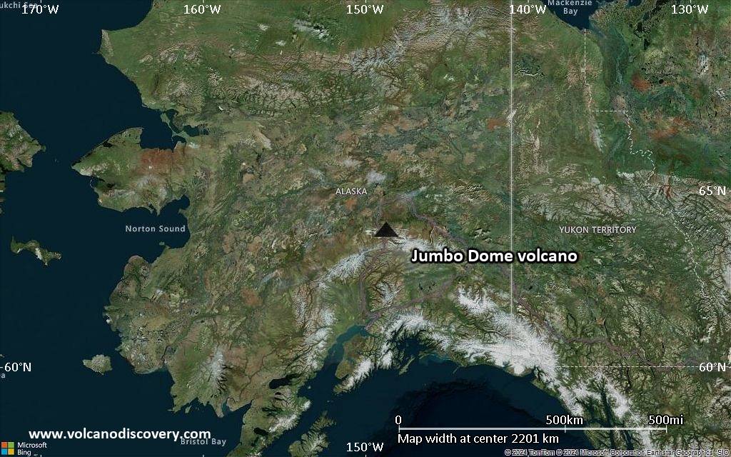 Satellite/aerial-type map of Jumbo Dome volcano (region scale large)
