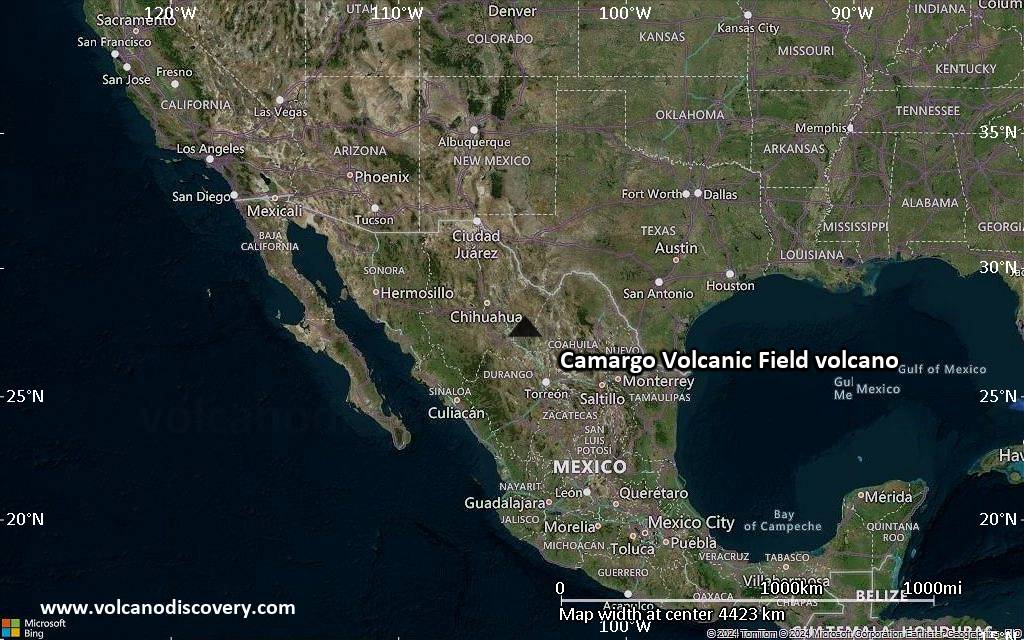 Satellite/aerial-type map of Camargo Volcanic Field volcano (region scale large)