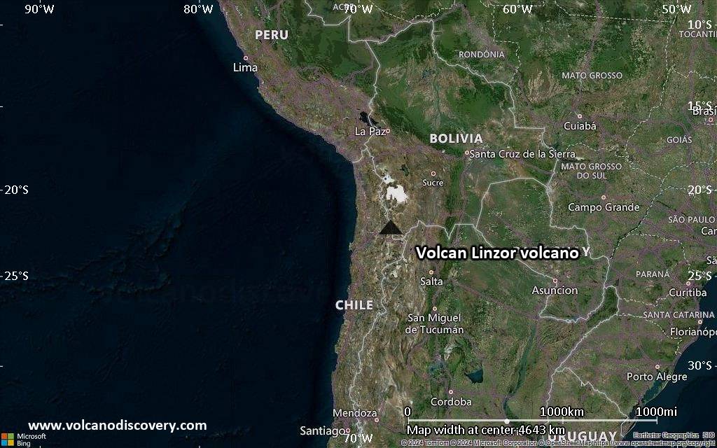 Satellite/aerial-type map of Volcan Linzor volcano (region scale large)