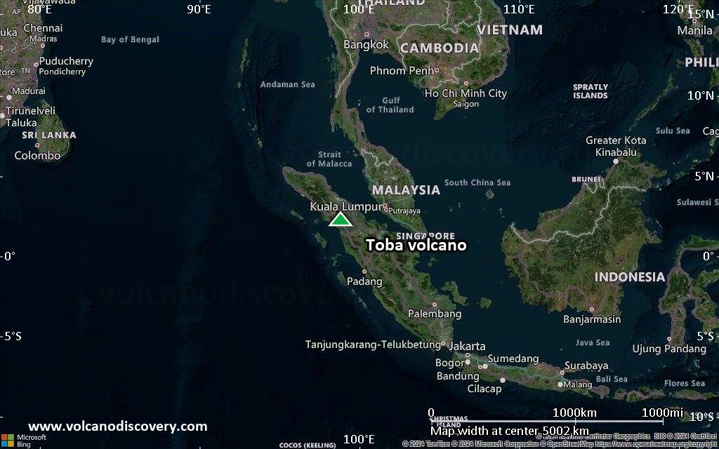 Satellite/aerial-type map of Toba volcano (region scale large)