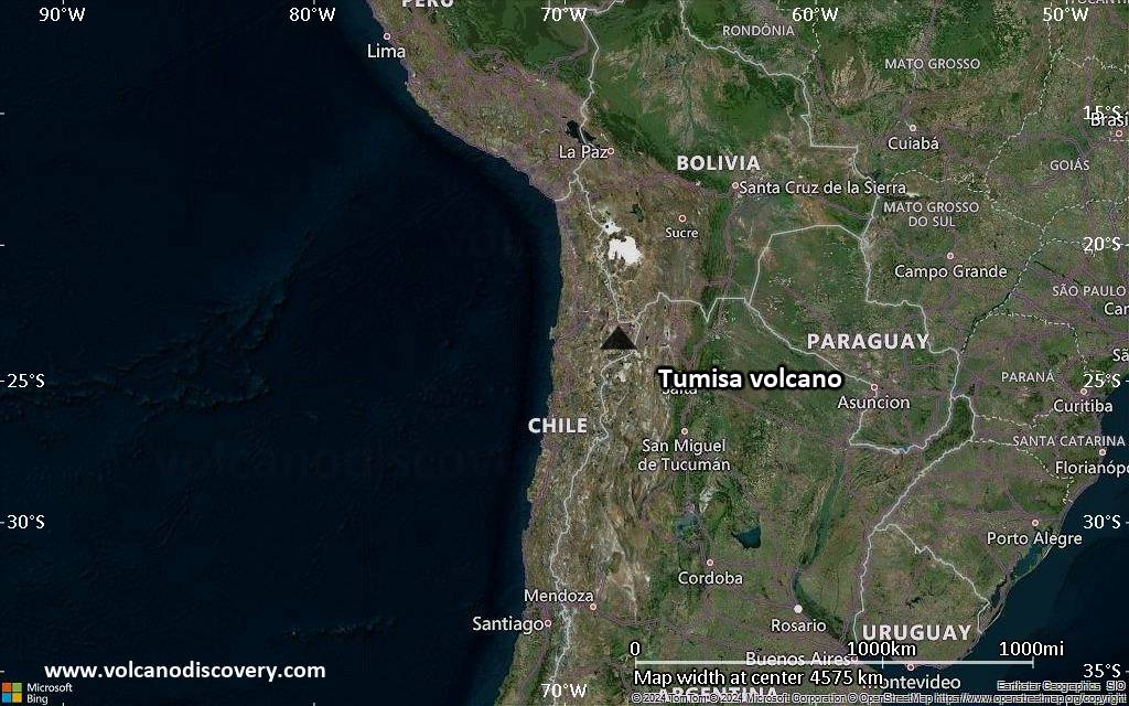Satellite/aerial-type map of Tumisa volcano (region scale large)