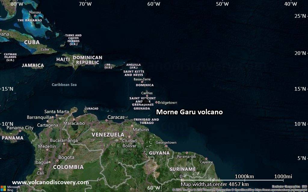 Satellite/aerial-type map of Morne Garu volcano (region scale large)