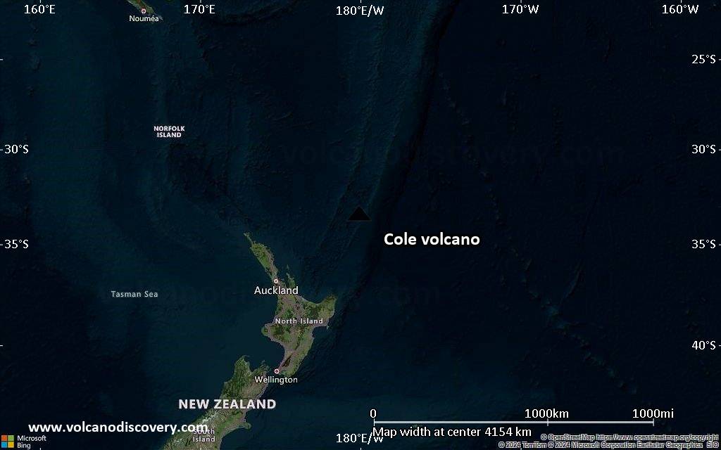 Satellite/aerial-type map of Cole volcano (region scale large)