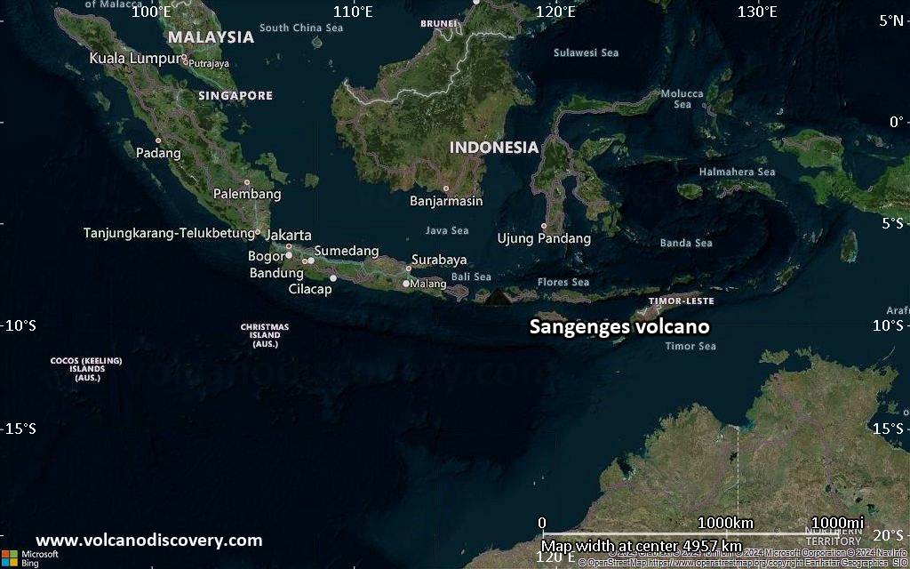 Satellite/aerial-type map of Sangenges volcano (region scale large)