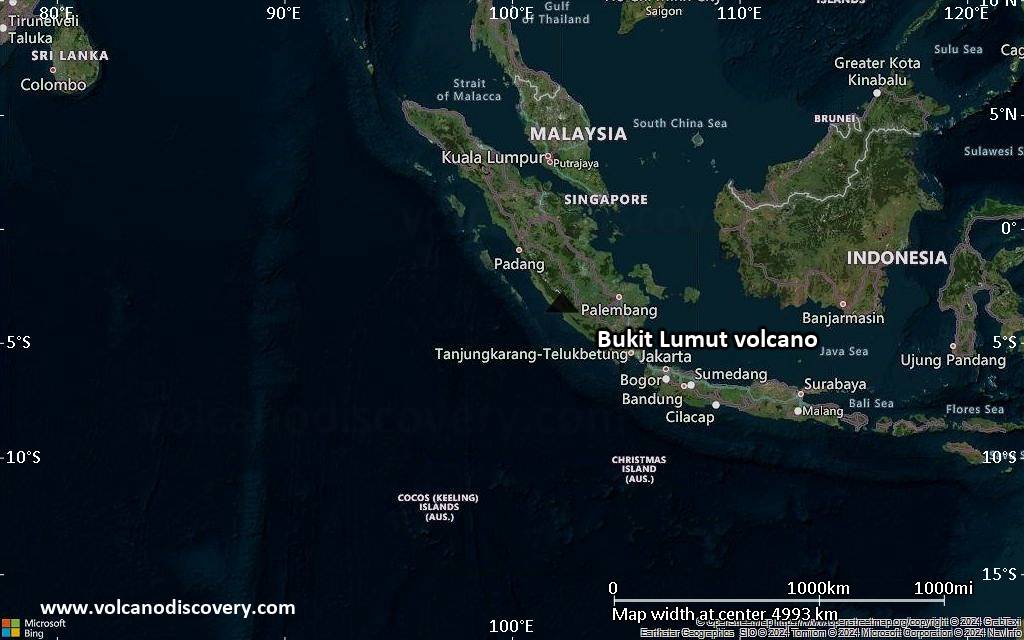 Satellite/aerial-type map of Bukit Lumut volcano (region scale large)