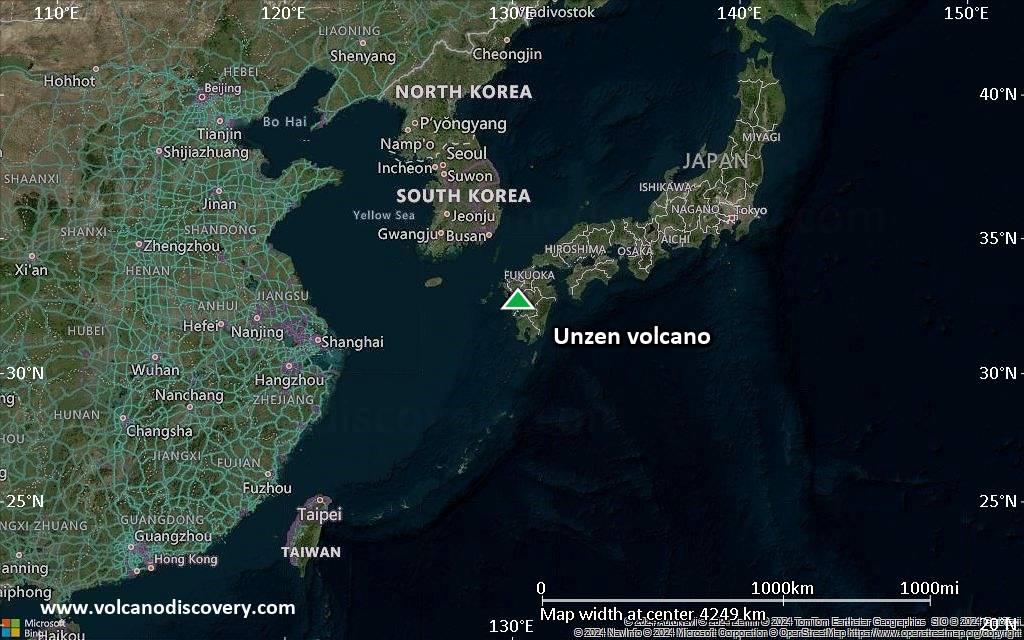 Satellite/aerial-type map of Unzen volcano (region scale large)
