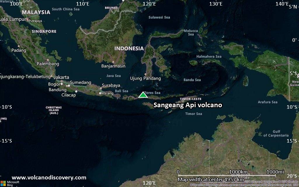 Satellite/aerial-type map of Sangeang Api volcano (region scale large)