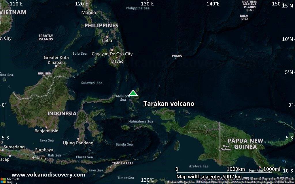 Satellite/aerial-type map of Tarakan volcano (region scale large)