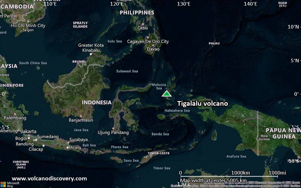 Satellite/aerial-type map of Tigalalu volcano (region scale large)