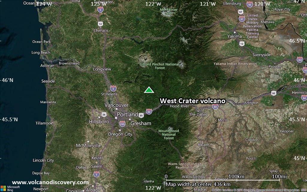 Satellite/aerial-type map of West Crater volcano (local scale large)