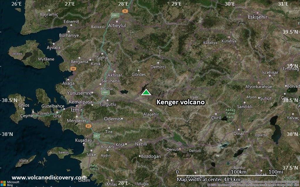 Satellite/aerial-type map of Kenger volcano (local scale large)