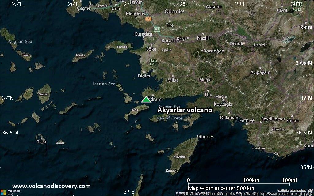 Satellite/aerial-type map of Akyarlar volcano (local scale large)