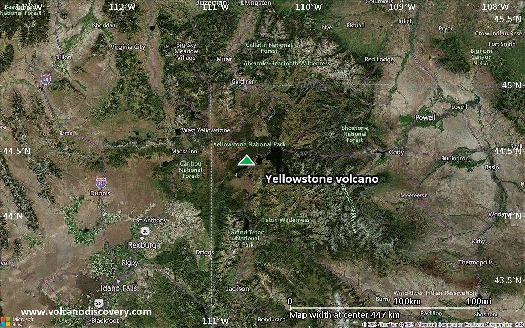 Satellite/aerial-type map of Yellowstone volcano (local scale large)