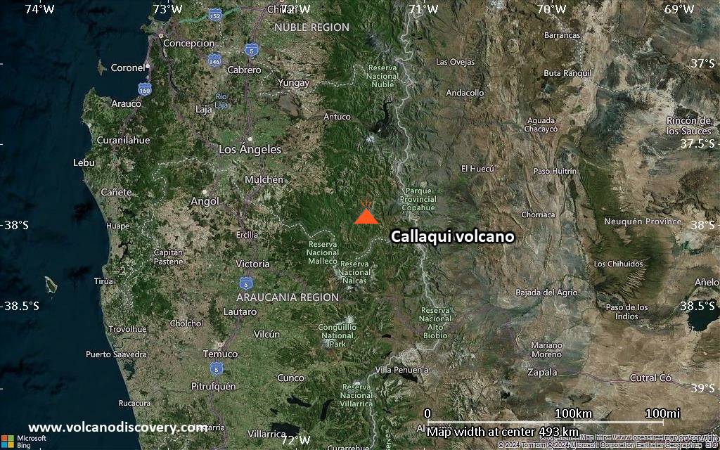Satellite/aerial-type map of Callaqui volcano (local scale large)