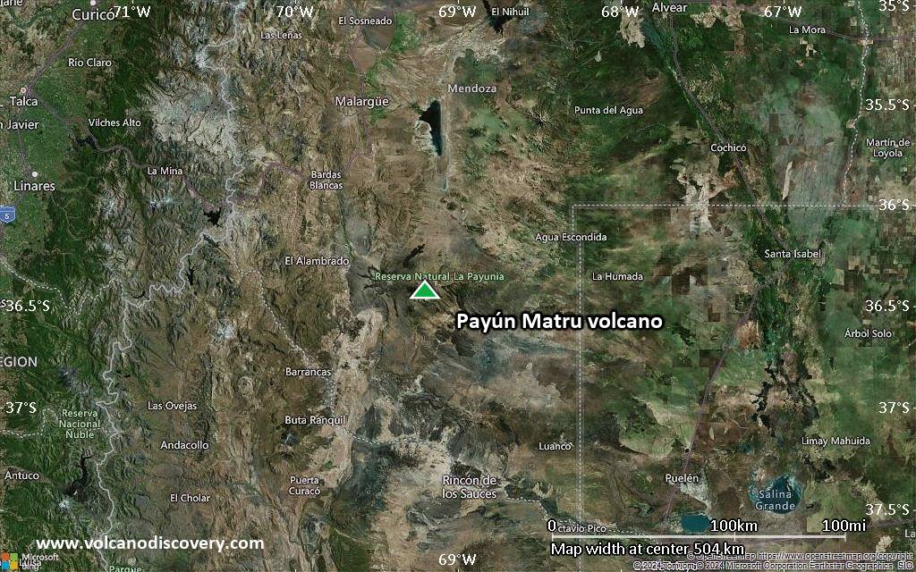 Satellite/aerial-type map of Payún Matru volcano (local scale large)